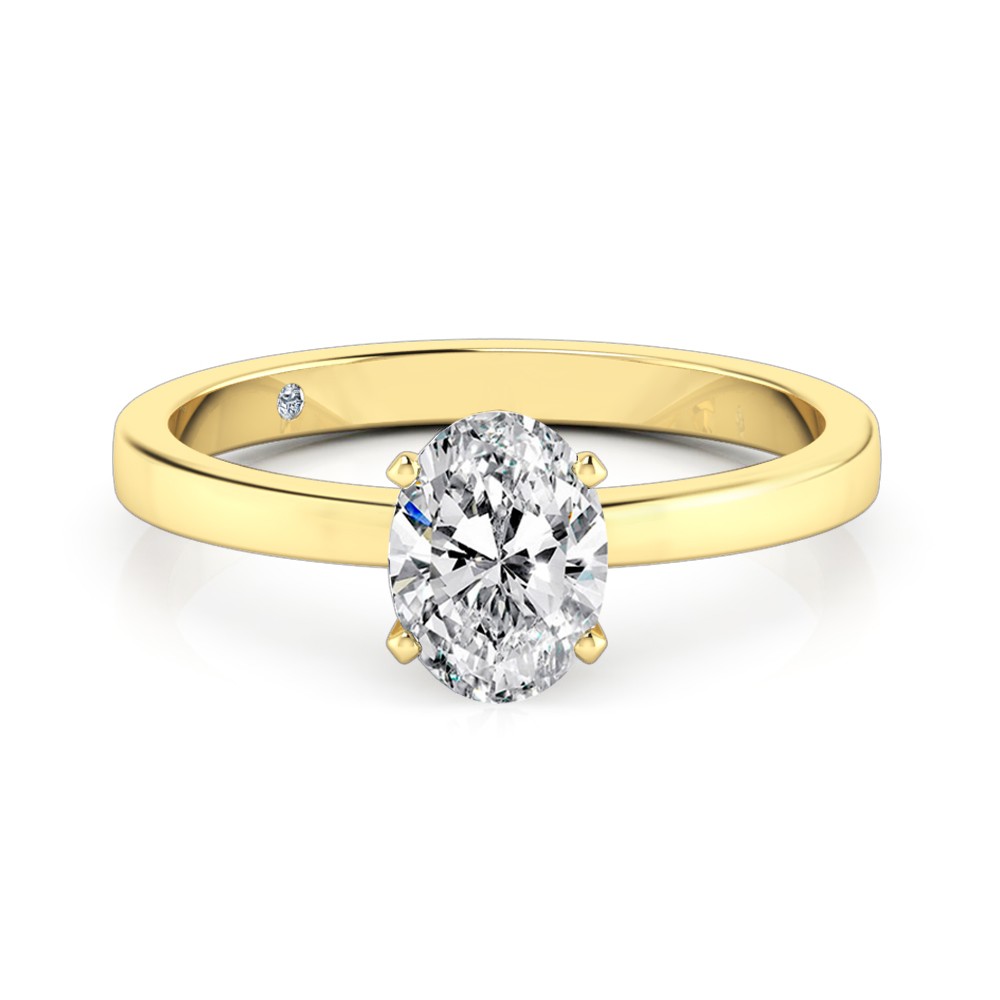 Oval Cut Solitaire Diamond Engagement Ring 18K Yellow Gold