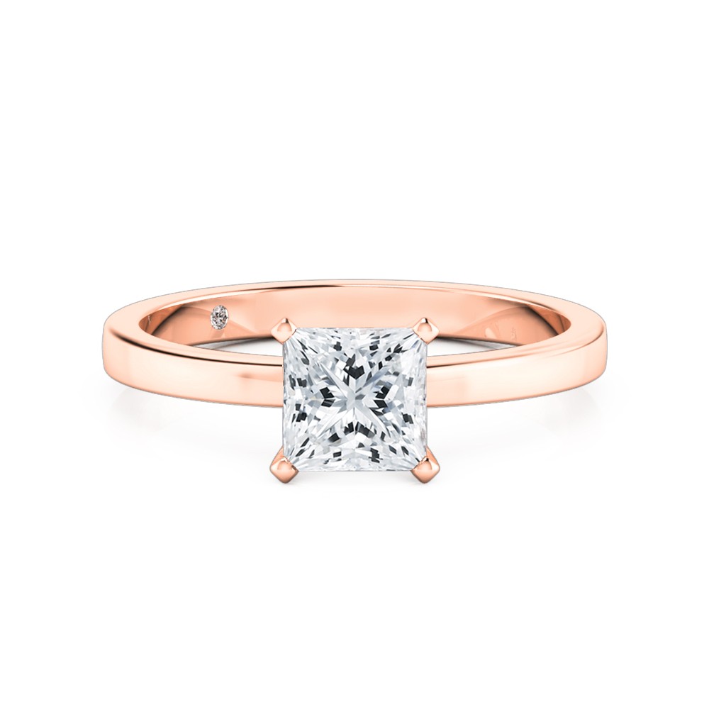 Princess Cut Solitaire Diamond Engagement Ring 18K Rose Gold