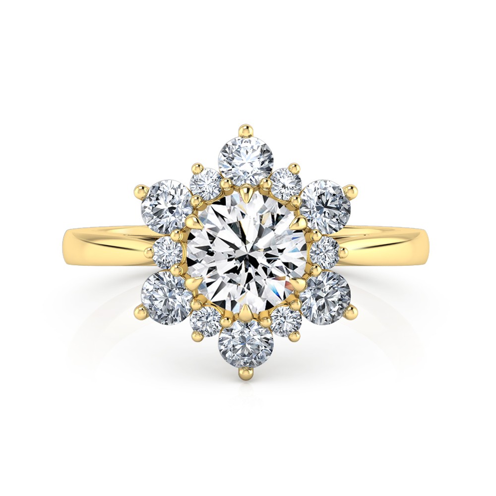 Round Cut Halo Diamond Engagement Ring 18K Yellow Gold