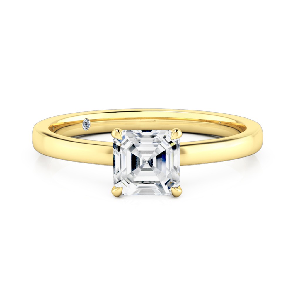 Asscher Cut Solitaire Diamond Engagement Ring 18K Yellow Gold