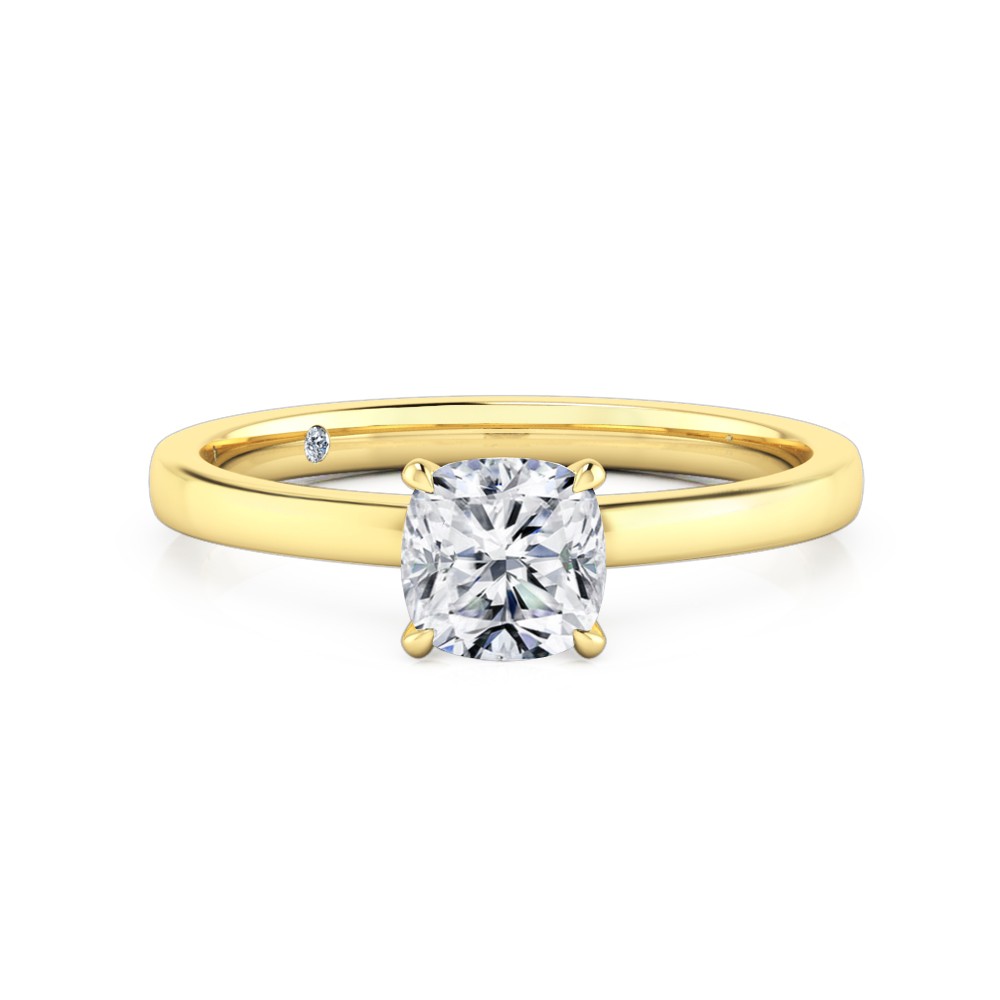 Cushion Cut Solitaire Diamond Engagement Ring 18K Yellow Gold