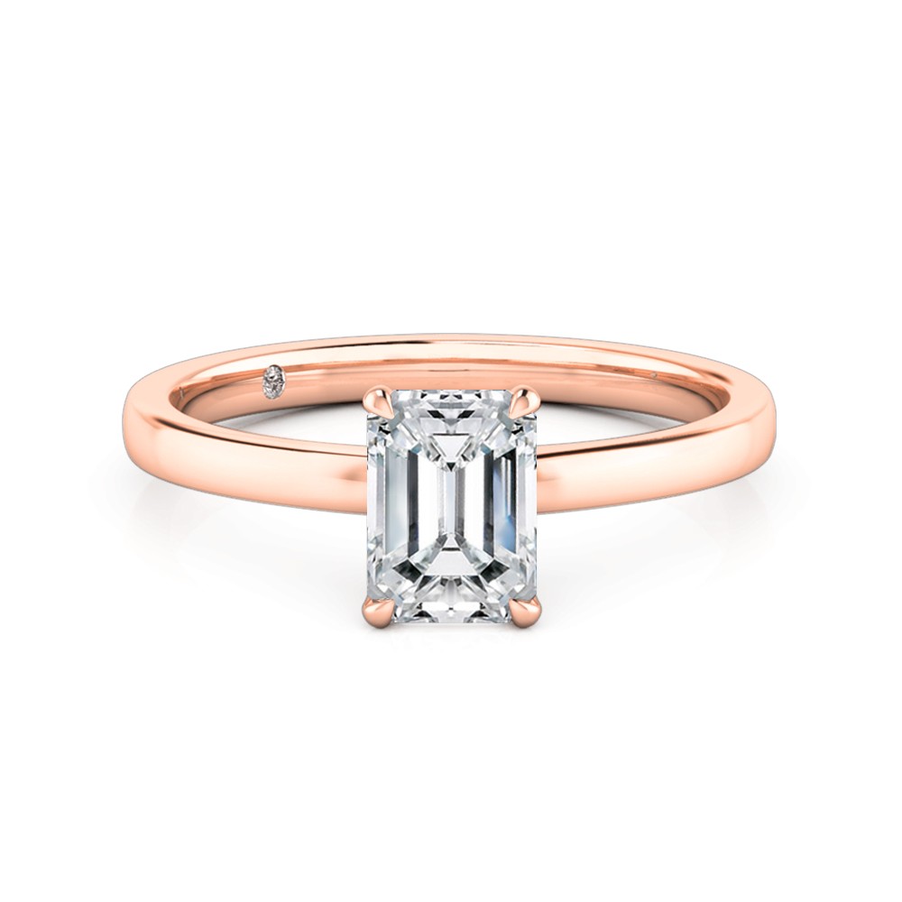 Emerald Cut Solitaire Diamond Engagement Ring 18K Rose Gold