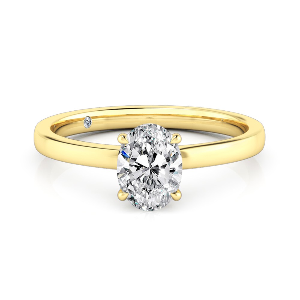 Oval Cut Solitaire Diamond Engagement Ring 18K Yellow Gold
