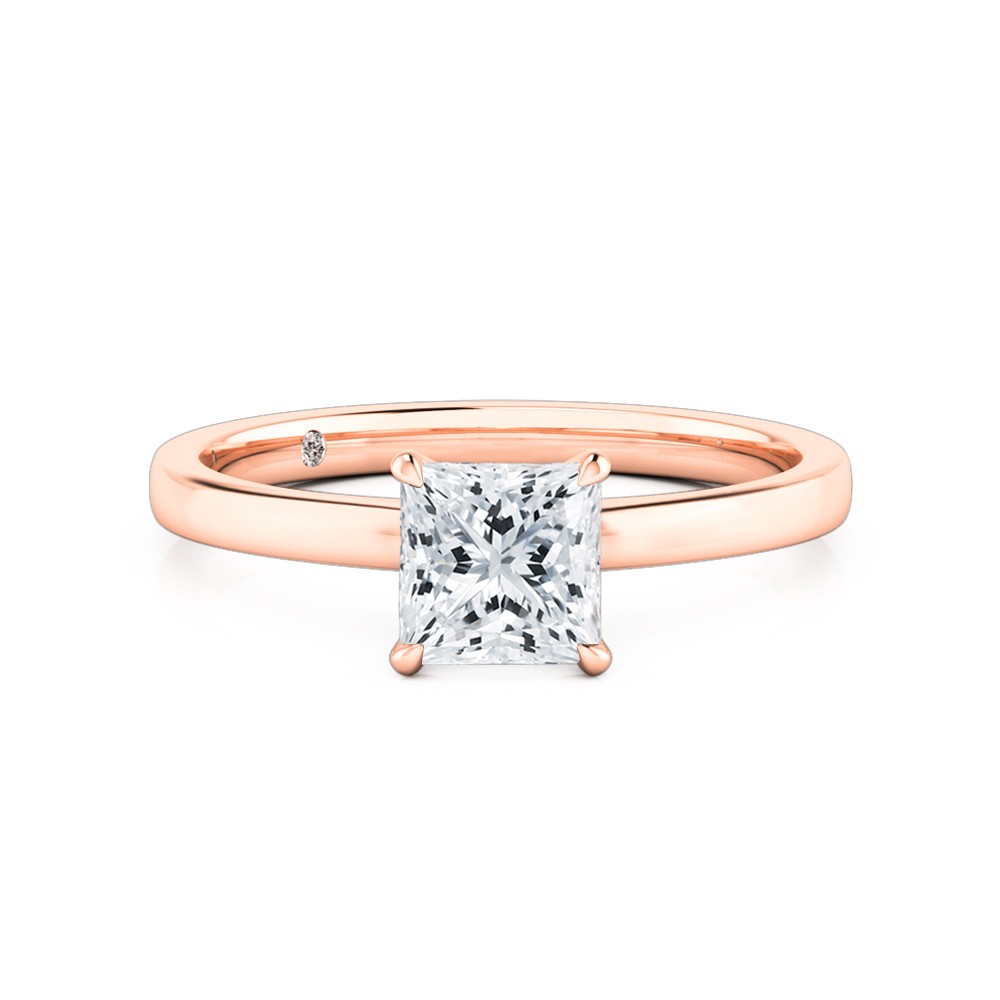 Princess Cut Solitaire Diamond Engagement Ring 18K Rose Gold