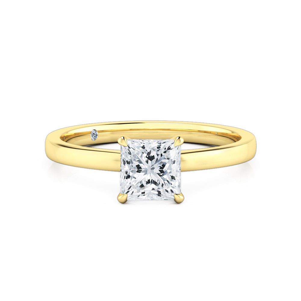 Princess Cut Solitaire Diamond Engagement Ring 18K Yellow Gold