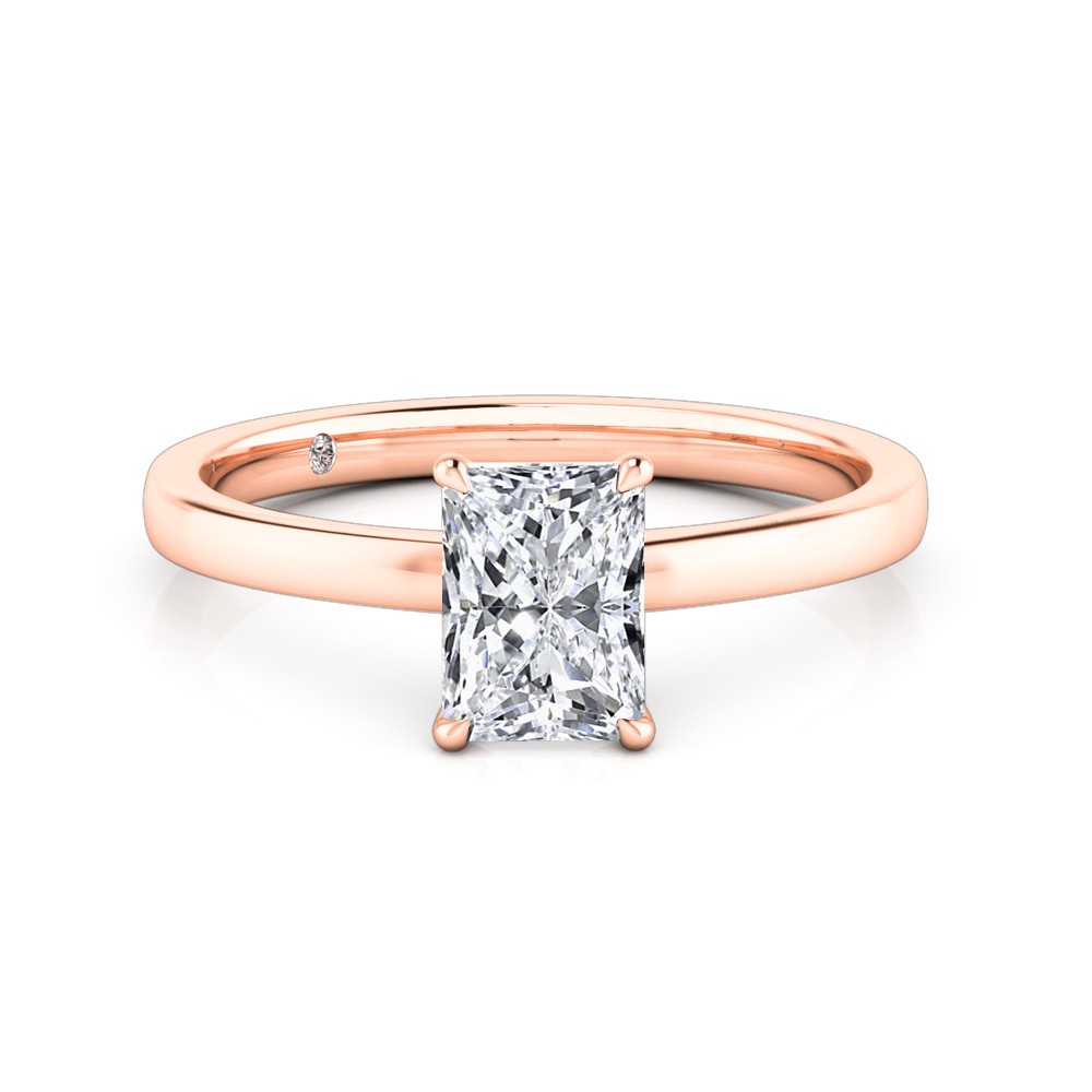 Radiant Cut Solitaire Diamond Engagement Ring 18K Rose Gold