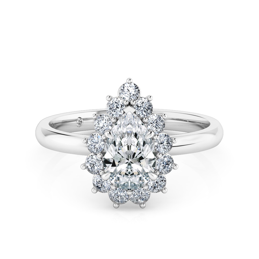 Pear Cut Halo Diamond Engagement Ring 18K White Gold