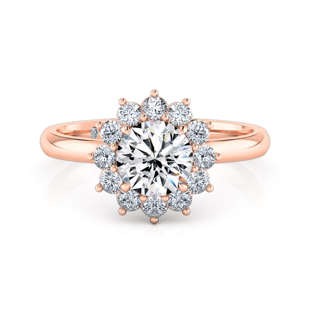 Round Cut Halo Diamond Engagement Ring 18K Rose Gold