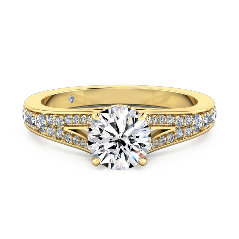 Round Cut Diamond Band Diamond Engagement Ring 18K Yellow Gold