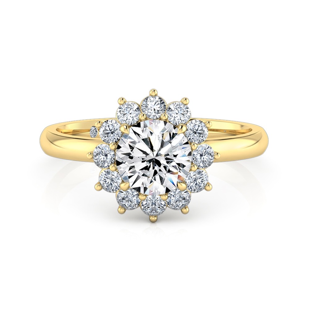 Round Cut Halo Diamond Engagement Ring 18K Yellow Gold